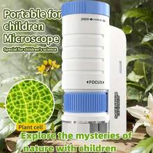 Microscópio Portátil Infantil com Luz LED, Ampliação de 60-200x, Foco Ajustável, Adequado para Explorar a Natureza, para Meninos e Meninas 6+, Presente de Aniversário, Presente STEM, Lembrancinha de Festa de Ciências, Presente Educativo, Brinquedo de Exploração ao Ar Livre - Multicolorido - Visão 4