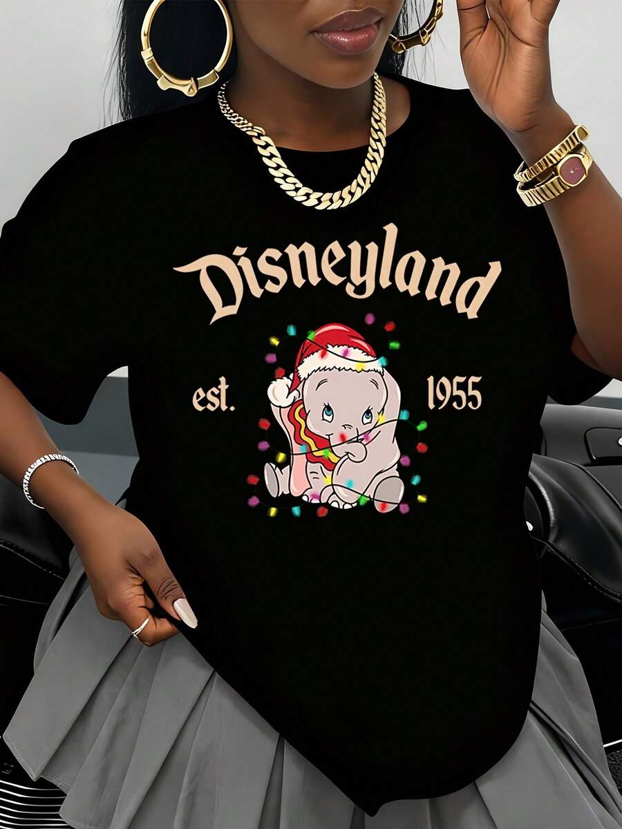 Disneyland Est 1955 Dumbo Christmas Lights Women T Shirt Holiday Winter Gift For Her - Black - View 1