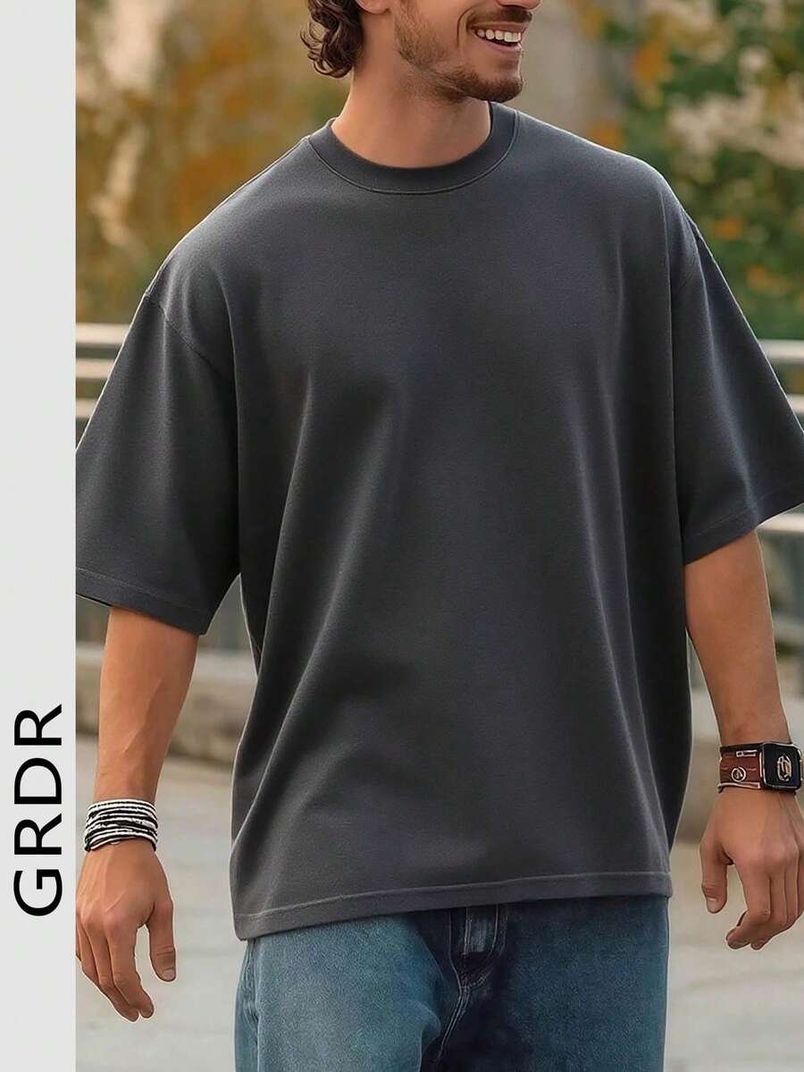 Men's Fashion Loose Fit Short Sleeve T-Shirt | Exquisite Design | Summer Essential | Easy To Match | Showcase Your Style - Dark Grey - View 1