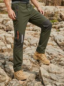 YOMEGO 透气快干轻质工装裤，松紧腰带，4 个拉链口袋，男士撞色条纹印花裤，适合户外运动，配腰带，适合户外活动，徒步裤男士，春季，夏季