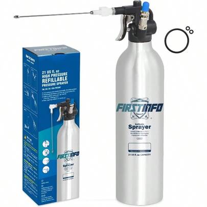 FIRSTINFO A1638 3rd Gen Patented Lightweight Max. Pressure 140psi/ 620ml Thickened Aluminum Canister Refillable Aerosol Spray Can Compressed Air Sprayer Wide Mist Spray For Automotive Detailing Home Cleaning And Industrial Maintenance With High-Pressure Performance And Durable Design