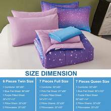 DJY 6/7 Pieces Comforter Sets Full Size Colorful Ombre Blue Purple Rainbow Bedding Set Bed In A Bag  (1 Comforter, 1 Flat Sheet, 1 Fitted Sheet, 2 Pillow Shams, 2 Pillowcases),Christmas Day Gifts - 藍紫色01 - 查看 5