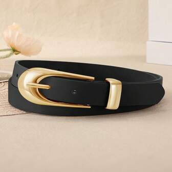 1pc Plus Size Women's Shiny Gold Buckle Leather Belt, Suitable For Jeans, Pants, Dresses In Multiple Occasions