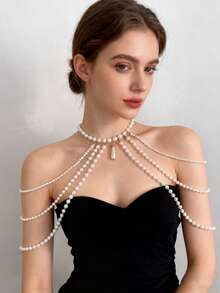 1pc Elegant White Faux Pearl Handmade Crochet Body Chain, Suitable For Women, Perfect For Parties, Fashion Shows And Gifts - 304 White - View 3