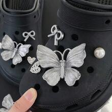 8pcs Fashion Shoe Clips Accessories, DIY Beaded Big Butterfly & Heart Detachable Shoe Charms, Suitable For Clogs, Beach Bags Decoration, Birthday, Holiday Gifts - Silver Gray - View 4