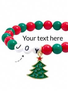 1pc Personalized Name, Letter, Text, Girls' Christmas Theme Polymer Clay & Pearl Beaded Bracelet, Cute Christmas Tree & Santa Claus Pendant, Multifunctional Cartoon Handmade Accessory, Ideal Holiday Gift - Multicolor - View 7