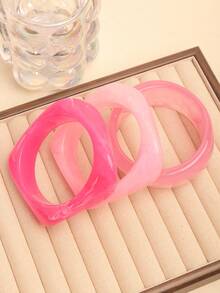 3pcs/Set Pink Acrylic Bracelet Set, Elegant Minimalist Dye Bangle Combination, Can Be Worn Alone Or Stacked, Suitable For Daily Wear And Vacation - Multicolor 10 - View 3