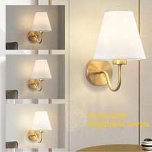 1-2pcs Vintage Wall Lamp, With Fabric Lampshade, Gold/Black Optional, RGB Dimmable Bulb With Remote Control, 10cm Base, Detachable, Suitable For Corridor, Bedroom, Living Room, Kitchen, Study, Cafe, Hotel And Commercial Decoration - Multicolor - View 5