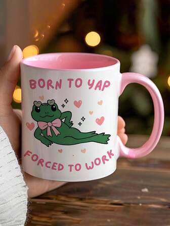 11盎司青蛙主题陶瓷马克杯 - 饮水用具，适合日常使用，冷热饮皆宜 - 适合各种场合。保温、可微波炉加热、可重复使用，适用于茶、果汁和咖啡 - 仅限手洗。新颖设计，是圣诞节、万圣节、独立日、毕业典礼、咖啡吧配件、感恩节、生日和情人节的理想礼物。趣味十足的装饰马克杯。