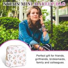 Iqimott - Bolsa de maquillaje grande de nailon, bolsa de viaje, bolsa de cosméticos grande, organizador de maquillaje, bolsa de aseo de gran capacidad, , , Moda(Mini rosado, (Pink-Flower)) - Multicolor - Ver 4
