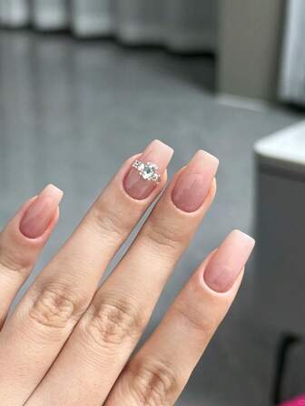 24 uñas postizas cuadradas cortas, set de arte de uñas con ónix rosa y rhinestones, adecuado para chicas/mujeres en citas, regalos, San Valentín, Navidad, atuendos diarios. Incluye 1 gel de gelatina y 1 lima de uñas