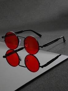 1 par de gafas de hombre de estilo Y2K de primavera con patas de aleación, con diseño redondo y minimalista de alta gama, personalizadas, adecuadas para looks de moda, fotografía callejera, trabajo y vida diaria