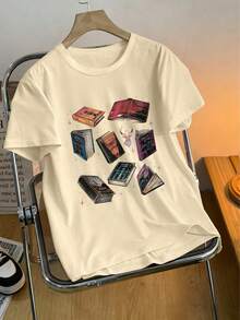 Women's Daily Illustrations From Books And The Text "It Does Not Do To Dwell On Dreams And Forget To Live" Pattern Crew Neck Short Sleeves Casual Spring/Summer/Fall Long Sleeve Tops Women Eid Al-Fitr Going Out Tops Women,Vacation Outfits Women Black Long Sleeve Top,Cute Tops,Crop Top,Tops For Women - Apricot - View 1