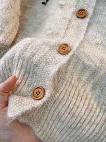 Wixra Autumn/Winter New Knitted Cardigan, Embroidered Floral Slouchy, Round Neck, Versatile Commuter Top - Apricot - View 5