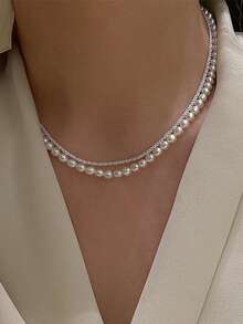 Nooxian 2pcs/Set Mom Gifts Shimmering Pearl Necklace Set For Women (Random Pearl Quantity) - White - View 3