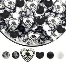 34pcs Black & White Heart-Shaped Rose Silicone Beads Decor, Home Holiday Party Decoration, Suitable For Keychain, Pen, Bracelet, Necklace DIY Jewelry Craft, Halloween, Christmas, Valentine's Day Gifts - Beads & Bead Assortments, Gift Making, Fashionable Charm, Smooth Texture, Durable Material, Handmade Craft Supplies, Gift Shoppers, Holiday Decorators - Black and White Heart Series - View 2
