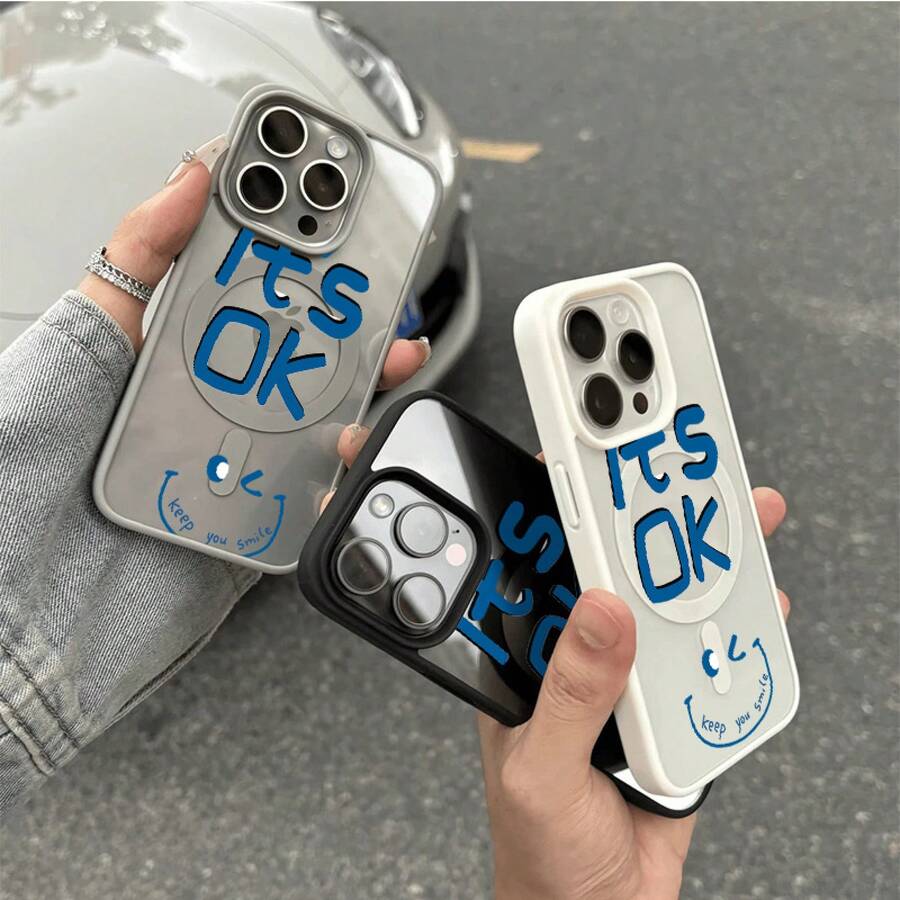 Funda Magnética de Teléfono de Color Macaron de Alta Gama Creativa Happy Face Compatible con iPhone 16/16Pro/16ProMax/16Plus/15/15Pro/15ProMax/15Plus/14/14Pro/14ProMax/14Plus/13/3Pro/13ProMax/12/12Pro/12ProMax/11/11Pro/11ProMax - Blanco - Ver 1