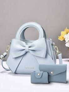 1 Set Including Women's Handbag, Bow Decor Shoulder Bag, Fashion Solid Color Crossbody Bag - Beige - View 13