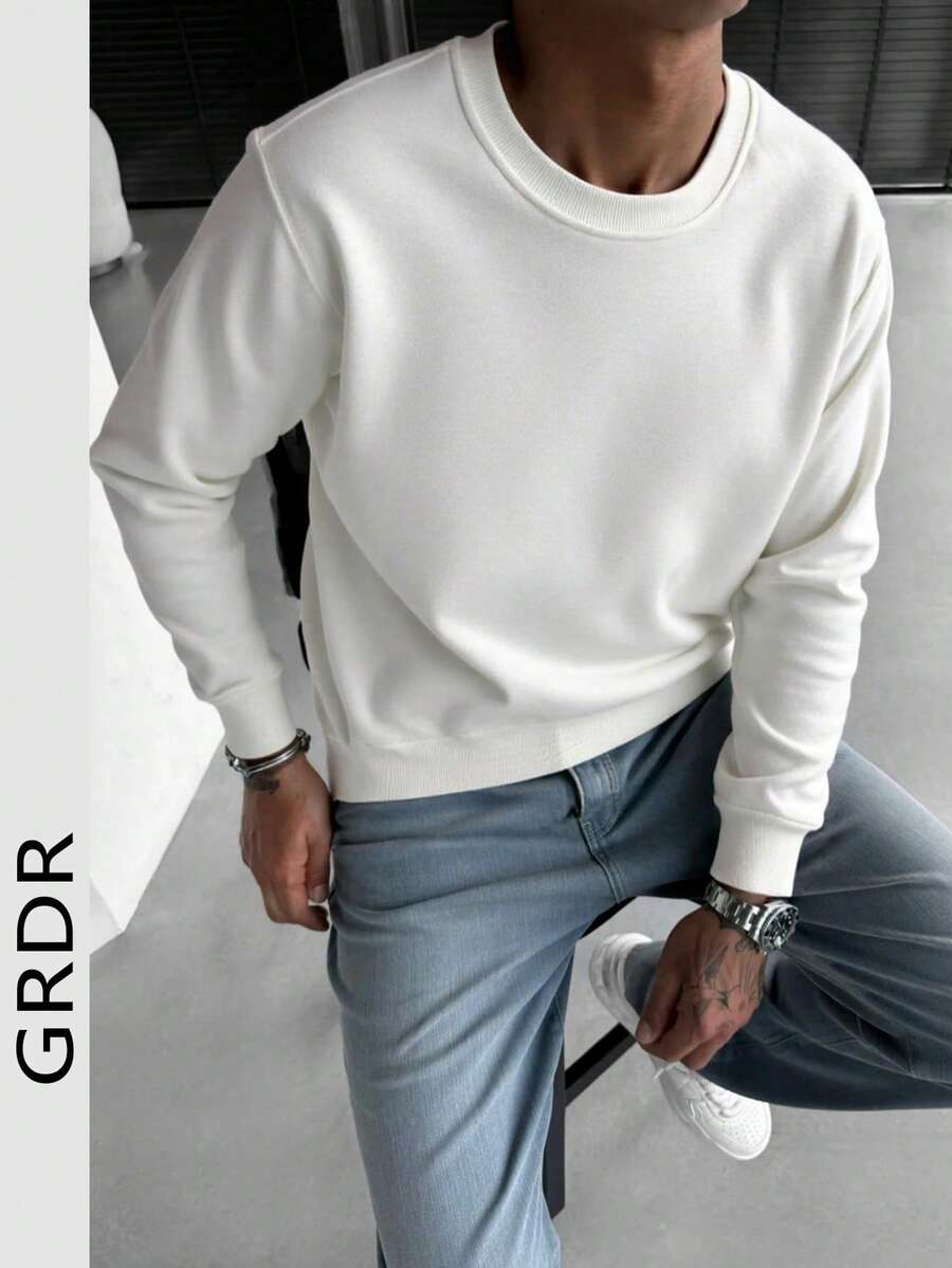 休闲时尚百搭纯色男士圆领运动衫