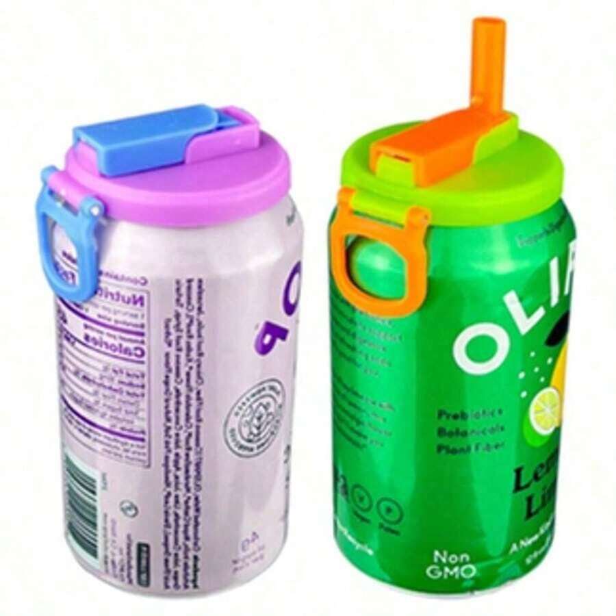 1pcs Color Soda Can Lids With Straw, Silicone Straws Soda Can Covers, Straw Soda Can Lid, Reusable For Can Covers For Soda, Beverage, Juice, Seltzer | Leak-Proof Drink Cover, Summer Pool Party Accessory, Travel Cup Topper, Reusable Straw, Soda Can Essentials, Portable Beverage Lid (Random Color) - 彩色 - 查看 1