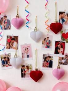 12个植绒心形圣诞球，植绒心形爱心装饰，心形装饰品，情人节装饰，新年装饰，家居节日派对装饰，情人节家居悬挂装饰，情人节装饰品，节日婚礼，情人节礼物（红色、粉色、白色） - 彩色 - 查看 8