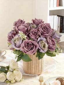 1 Stück/3 Stück/80 Stück künstliche Seiden-Pfingstrosen Blumenstrauß, geeignet für Frühlings-/Herbstdekoration, Hochzeitsvase, Zuhause, Restaurant, Schlafzimmer, Küche, Raumdekoration, Feiertage, Geburtstagsparty, Garten - 1 Lila - Übersicht 4