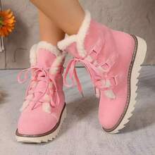 2025 Autumn And Winter Sweet And Cute Retro Style Fleece-Lined Snow Boots, Thick-Soled And Warm Design, Suitable For Snowy Days, Shopping, Commuting And Daily Streetwear - 粉色 - 查看 2