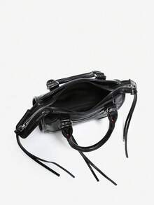 1 件女式复古 Y2K 朋克机车摇滚风格铆钉装饰多口袋仿油性裂纹皮革摩托车包，适合外出、约会、派对