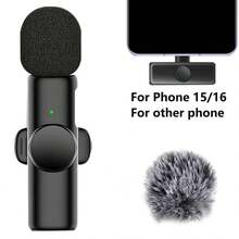 Wireless Lavalier Microphone For Phone IPad TypeC Lapel Mics Plug-Play 2.4G Ultra-Low Delay Built-In Noise Reduction Chip Working Time For Video Recording Interview Podcast Vlog - Black - View 17