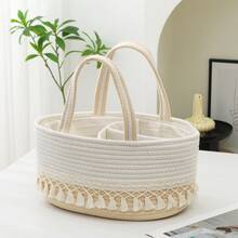 1pc Portable Handheld Rope Diaper Storage Basket With Woven Letter Pattern, Bottle Diaper Mother Bag, Suitable For Storing Baby Necessities Such As Bottles And Diapers, With Independent Compartments, Item Storage Basket, Tableware Storage Basket, For Bedroom, Living Room, Kitchen, Bathroom Item Storage. Mother's Day Gift. - Multicolor - View 8