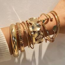 10/5件套时尚百搭复古不对称几何波浪结女士手链套装，适合日常佩戴、派对、度假、休闲装扮和节日礼物 - 金色 - 查看 8