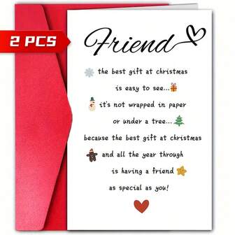2 piezas Tarjetas de Navidad de con sobres - "¡El mejor regalo de Navidad es tener un amigo tan especial como tú!" - Perfecto para él o ella, cálidos saludos navideños para amigos y familiares, tarjetas de felicitación navideñas | Diseño navideño | Papel resistente, Tarjetas de Navidad para amigos