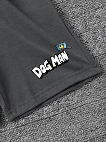 Conjunto informal de camiseta de manga corta con estampado de letras y dibujos animados, y pantalones cortos para niño pequeño - Gris Oscuro - Ver 7