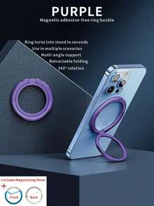 1个Magtic Classics 360°旋转强力吸盘壁挂支架，可折叠指环式手机支架，合金材质，便携式通用桌面设计，兼容、安卓手机 - 灰色 - 查看 11