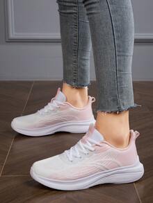 女士透气舒适轻便防滑缓震休闲运动鞋，时尚透气针织跑步鞋，女士运动鞋