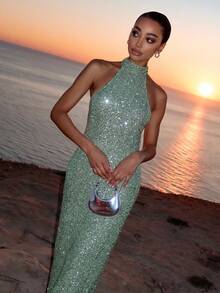 Elegant Sparkly Backless Dress For Women, Romantic Party, Wedding, Graduation, Formal Occasion Spring - Mint Green - View 5