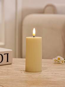 Plastic Beige Gear Striped Electronic Flameless Candle Set, Modern Flameless LED Party Candles, Faux Stone Wax Material Home Decor Candle Accessories