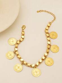 1 pièce Bracelet pièce de monnaie doré à la mode dans un style moyen-oriental pour accessoires de bijoux pour femmes et hommes pour mariage et fête, convenant pour un port quotidien