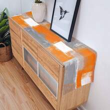 Burnt Orange Table Runner, Modern Autumn Orange And Gray Dinner Scarf Dresser Scarf Abstract Art Non-Slip Runner For Dining Table Holiday Party Event