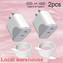 2-Pack Type C Fast Charger: Dual USB-C Charging Block + Type-C Cable – USB C Charger, Local Warehouse Suitable For Multiple People Charging, Multiple Devices Charging, Home Charging Needs, And Office Desks Home Office Phone Charger Multi-Port High Output Power - US A Type Plug(110-127V) - View 4