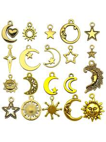20-100个随机混合合金材质个性化DIY耳环吊坠，优雅锌合金，复古银色，时尚星月图案，带星星吊坠，可搭配手链、项链，适合狂欢节、斋月、复活节等场合。 - 彩色 - 查看 15