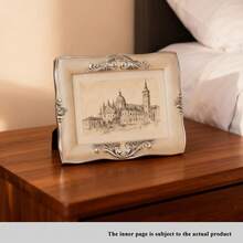 Marco de fotos de metal con relieve plateado vintage elegante, de 6/7/8 pulgadas para exhibir fotos artísticas y trabajos personales, decoración de escritorio con forma de ola creativa - Plateado - Ver 11