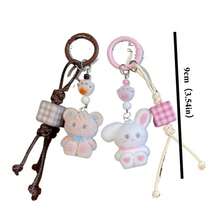 1pc Cute Rabbit & Bear Flocked Pendant, Versatile Bag, Camera, Keychain, Phone Strap Accessory - Multicolor - View 5