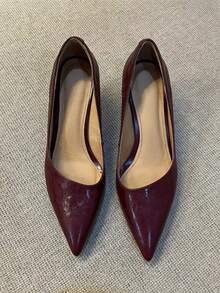 Minimalist French Retro High Heel Shoes, Women's Pointed Toe Slim Heel Mid-Heel Pumps, Professional & Commuting, Spring/Autumn - Burgundy - View 6