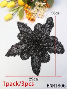 29cm X 28cm Adorno bordado a máquina 3D multicapa con flores de cristal bordadas DIY para coser - Negro - Ver 24