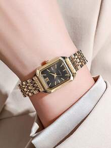 1 件女士手表组合时尚经典五圈手链手表方形女士时尚手表，适合日常佩戴和送礼，