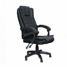 DASCK Sillón de Oficina Reclinable – Cuero Sintético Negro, Altura Ajustable, Base Giratoria y Apoyabrazos Acolchados – Silla de Dirección Ergonómica - Negro - Ver 1