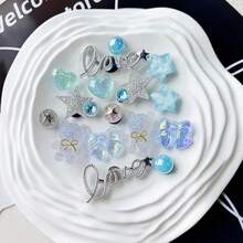 16个蓝色小熊鞋饰，蓝色星星装饰，时尚DIY鞋履配件，适用于镂空凉鞋和拖鞋，是节日送礼佳品。 - 藍色 - 查看 5