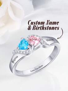 S925 Sterling Silver BirthStone Ring Custom Name Women's Birthday Stone Jewelry Gift,Anniversary Gift And Holiday Gift Mother's Day Gift - Silver - View 1