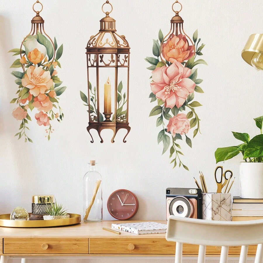 1pc Creative Middle Eastern Hanging Lamp Wreath Wall Sticker, Removable PVC Decal, Suitable For Bedroom, Living Room Or Study, Eid Decoration - Multicolor - View 1